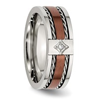 Chisel Stainless Steel Brushed and Polished Brown IP-plated.02 Carat Diamond 8mm Band view 5