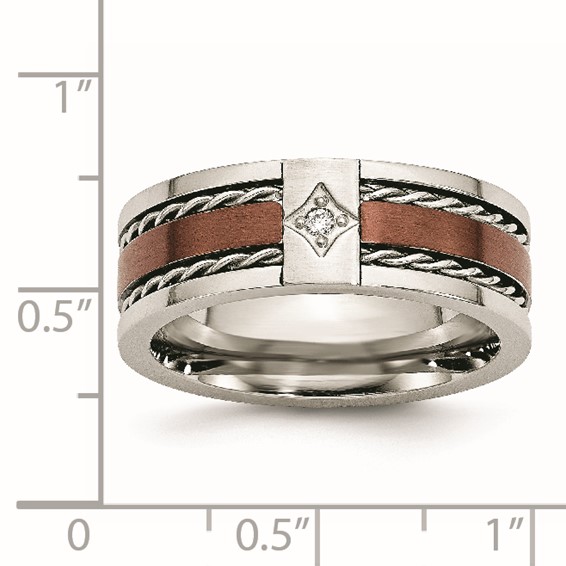 Chisel Stainless Steel Brushed and Polished Brown IP-plated .02 Carat Diamond 8mm Band