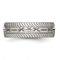 Chisel Stainless Steel Polished Diamond Cut 7mm Band view 3