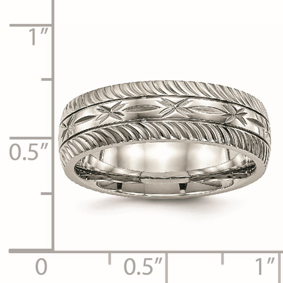 Chisel Stainless Steel Polished Diamond Cut 7mm Band