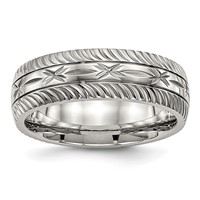 Chisel Stainless Steel Polished Diamond Cut 7mm Band view 1