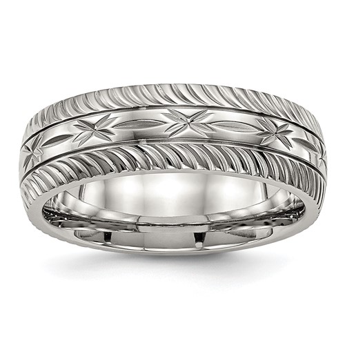 Chisel Stainless Steel Polished Diamond Cut 7mm Band