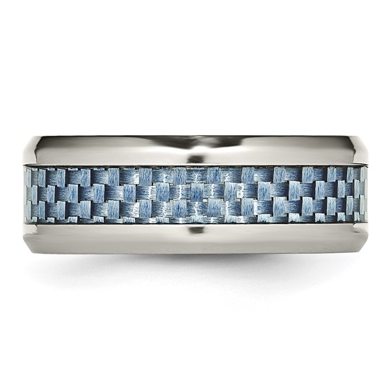 Chisel Stainless Steel Polished with Light Blue Carbon Fiber Inlay 8mm Band