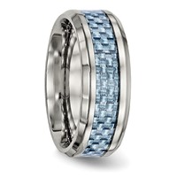 Chisel Stainless Steel Polished Band with Light Blue Carbon Fiber Inlay 8mm view 4