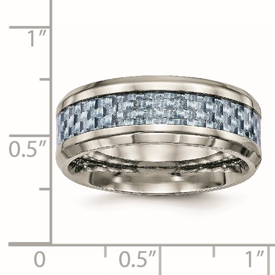 Chisel Stainless Steel Polished with Light Blue Carbon Fiber Inlay 8mm Band