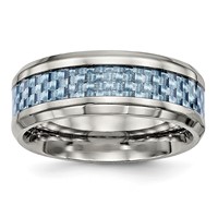 Chisel Stainless Steel Polished Band with Light Blue Carbon Fiber Inlay 8mm view 1