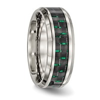 Chisel Stainless Steel Polished Band with Black and Green Carbon Fiber Inlay 8mm view 4