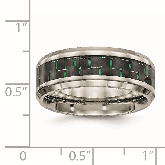 Chisel Stainless Steel Polished with Black and Green Carbon Fiber Inlay 8mm Band
