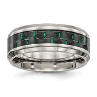 Chisel Stainless Steel Polished Band with Black and Green Carbon Fiber Inlay 8mm view 1