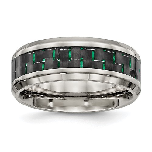 Chisel Stainless Steel Polished Band with Black and Green Carbon Fiber Inlay 8mm