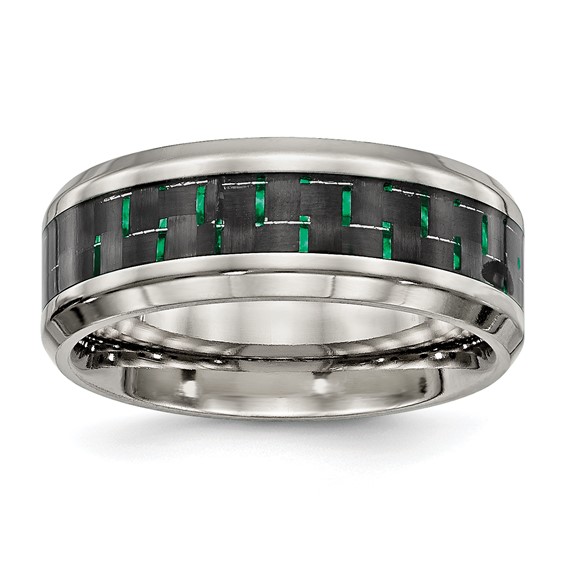 Chisel Stainless Steel Polished with Black and Green Carbon Fiber Inlay 8mm Band