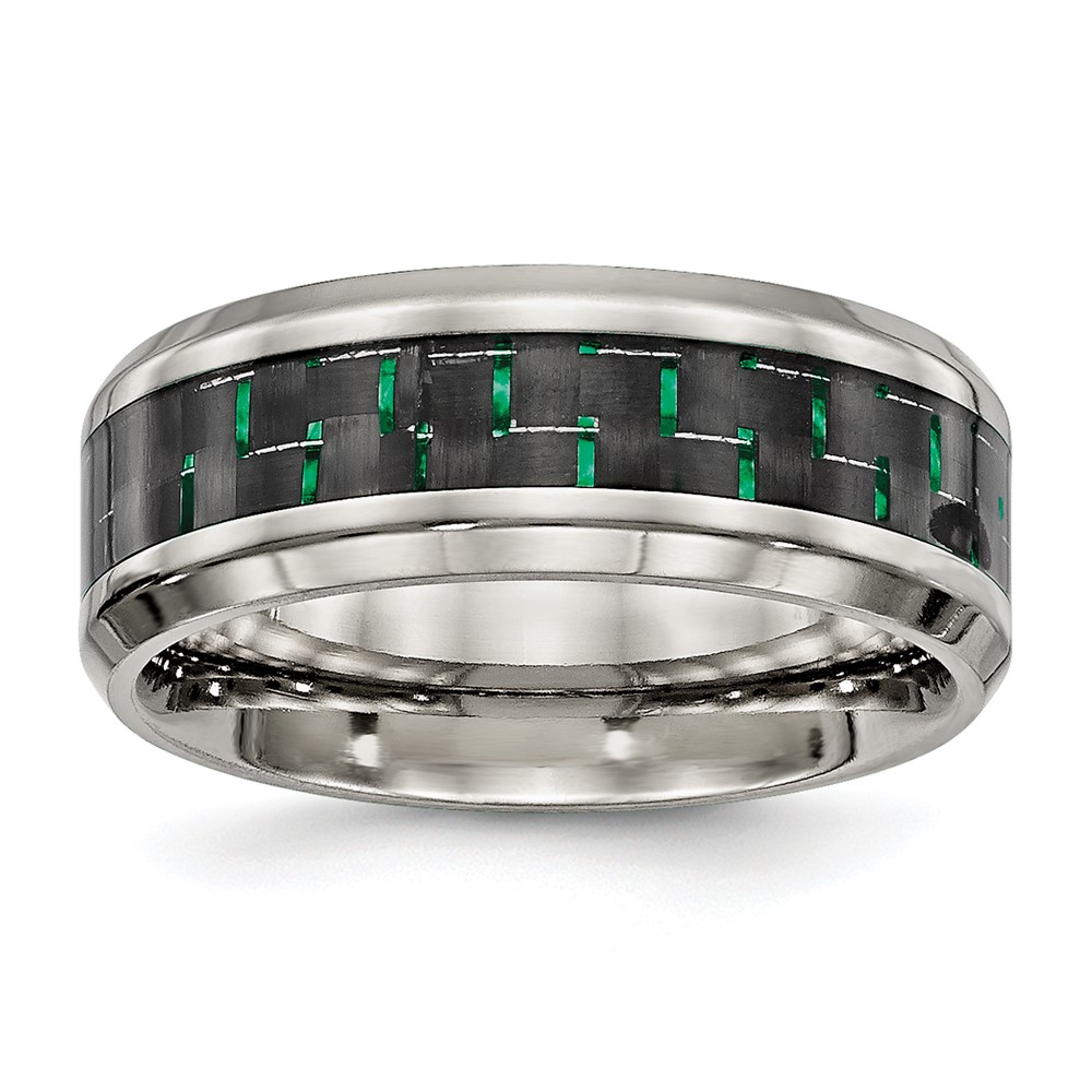Stainless Steel Polished Black/Green Carbon Fiber Inlay 8mm Band