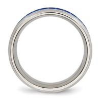 Chisel Stainless Steel Polished Band with Blue Carbon Fiber Inlay 8mm Beveled Edge view 2