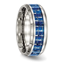 Chisel Stainless Steel Polished Band with Blue Carbon Fiber Inlay 8mm Beveled Edge view 4