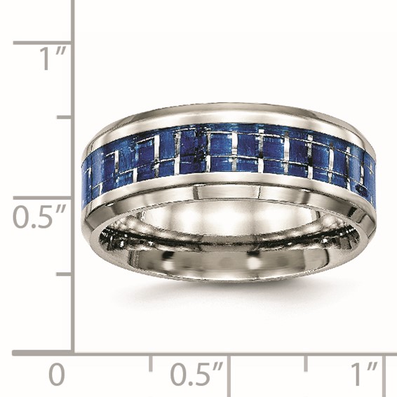 Chisel Stainless Steel Polished with Blue Carbon Fiber Inlay 8mm Beveled Edge Band