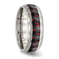 Chisel Stainless Steel Polished Band with Black and Red Carbon Fiber Inlay 8mm view 4