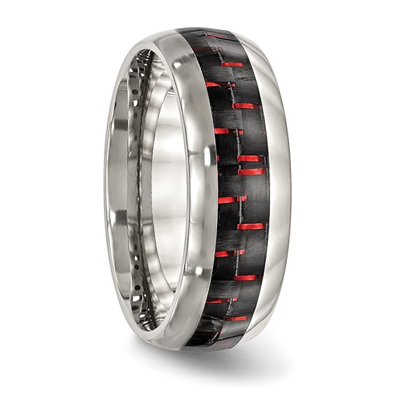 Chisel Stainless Steel Polished with Black and Red Carbon Fiber Inlay 8mm Band
