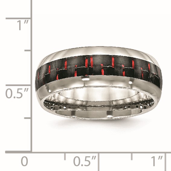 Chisel Stainless Steel Polished with Black and Red Carbon Fiber Inlay 8mm Band
