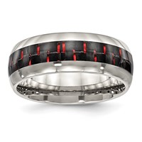 Chisel Stainless Steel Polished Band with Black and Red Carbon Fiber Inlay 8mm view 1