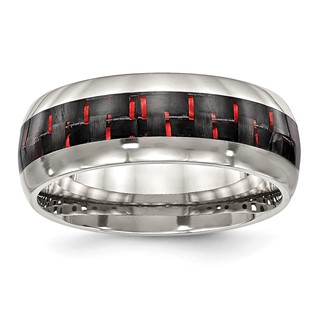 Chisel Stainless Steel Polished with Black and Red Carbon Fiber Inlay 8mm Band