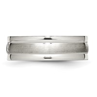 Chisel Stainless Steel Polished Band with Brushed Center CZ 7mm Grooved view 3