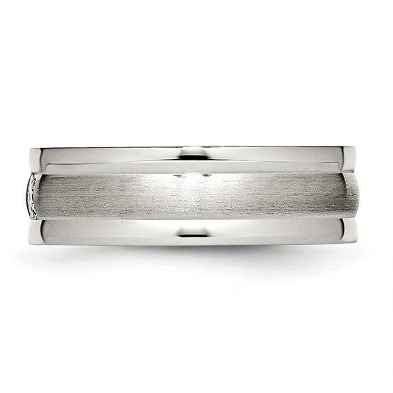 Chisel Stainless Steel Polished with Brushed Center CZ 7mm Grooved Band