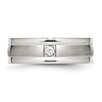 Chisel Stainless Steel Polished Band with Brushed Center CZ 7mm Grooved view 4