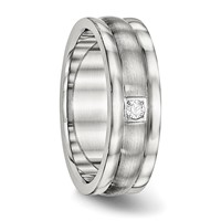 Chisel Stainless Steel Polished Band with Brushed Center CZ 7mm Grooved view 5