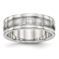 Chisel Stainless Steel Polished Band with Brushed Center CZ 7mm Grooved view 1