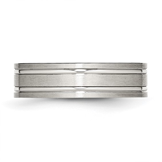Chisel Stainless Steel Brushed and Polished 6mm Ridged Flat Band