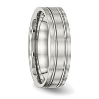 Chisel Stainless Steel Brushed and Polished 6mm Ridged Flat Band view 4