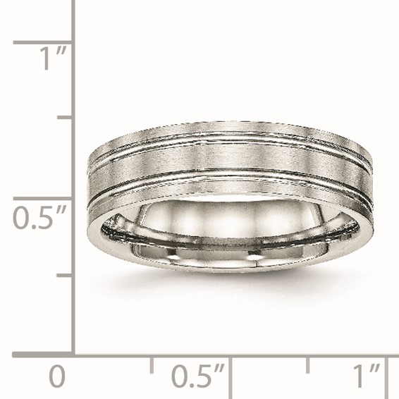 Chisel Stainless Steel Brushed and Polished 6mm Ridged Flat Band