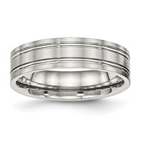 Chisel Stainless Steel Brushed and Polished 6mm Ridged Flat Band view 1
