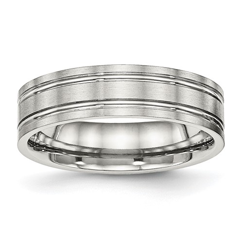 Chisel Stainless Steel Brushed and Polished 6mm Ridged Flat Band