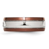 Chisel Stainless Steel Brushed Polished Brown IP-plated Edge 0.05 Carat Diamond 8mm Band view 3