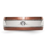 Chisel Stainless Steel Brushed Polished Brown IP-plated Edge 0.05 Carat Diamond 8mm Band view 4