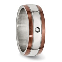 Chisel Stainless Steel Brushed Polished Brown IP-plated Edge 0.05 Carat Diamond 8mm Band view 5