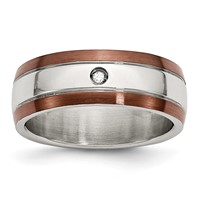 Chisel Stainless Steel Brushed Polished Brown IP-plated Edge 0.05 Carat Diamond 8mm Band view 1