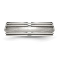 Stainless Steel Polished Band with Brushed Center 7mm Ridged Edge view 3
