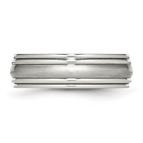 Stainless Steel Polished w/Brushed Center 7mm Ridged Edge Band