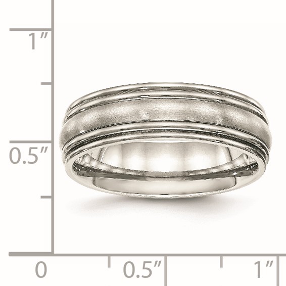 Stainless Steel Polished w/Brushed Center 7mm Ridged Edge Band