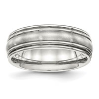 Stainless Steel Polished Band with Brushed Center 7mm Ridged Edge view 1