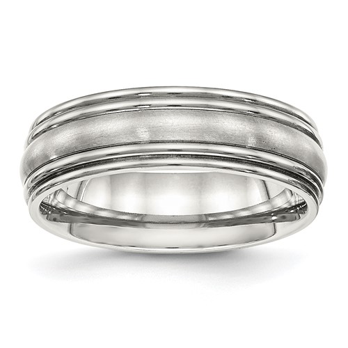 Stainless Steel Polished Band with Brushed Center 7mm Ridged Edge
