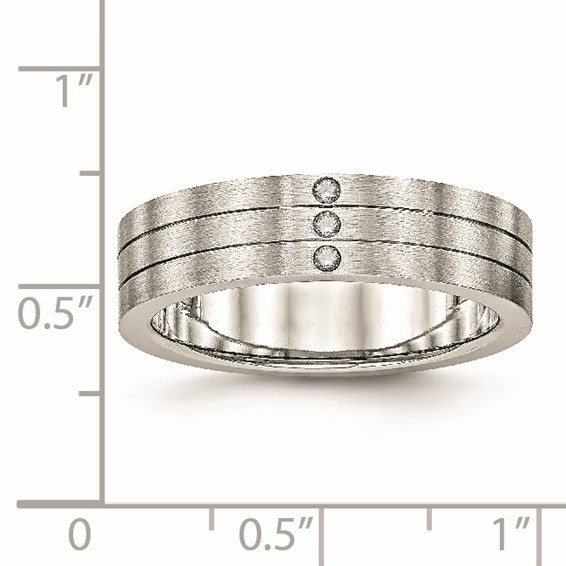 Stainless Steel Brushed w/CZ 6mm Grooved Band