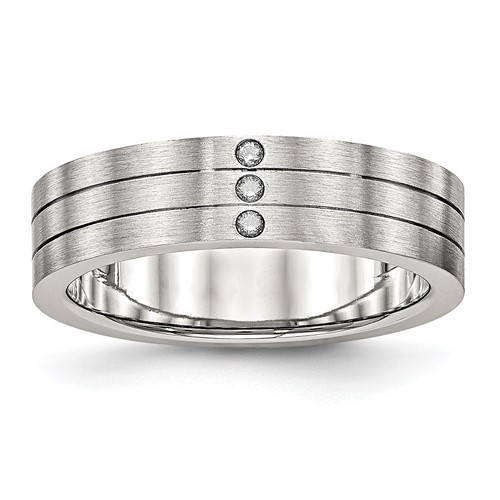 Stainless Steel Brushed Band with CZ 6mm Grooved