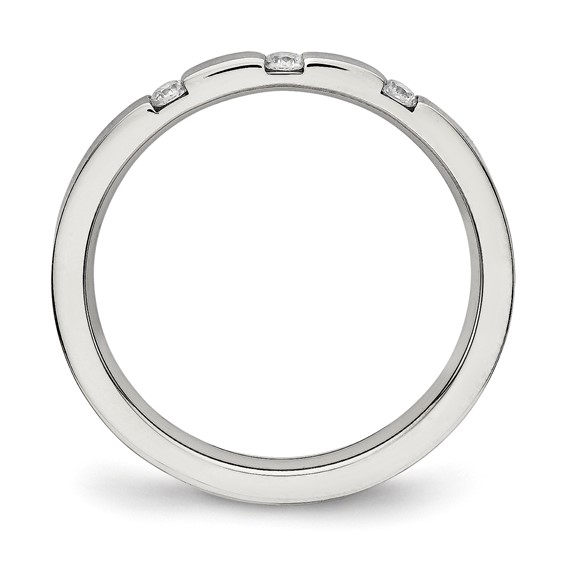 Chisel Stainless Steel Polished 3 Stone CZ 2.5mm Flat Band