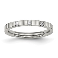 Chisel Stainless Steel Polished 3 Stone CZ 2.5mm Flat Band view 1