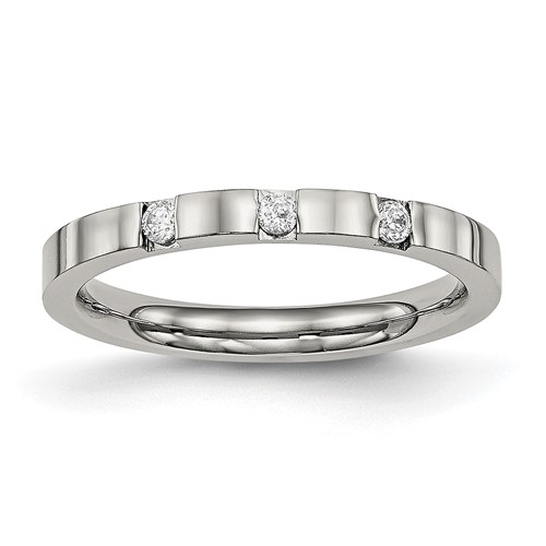 Chisel Stainless Steel Polished 3 Stone CZ 2.5mm Flat Band