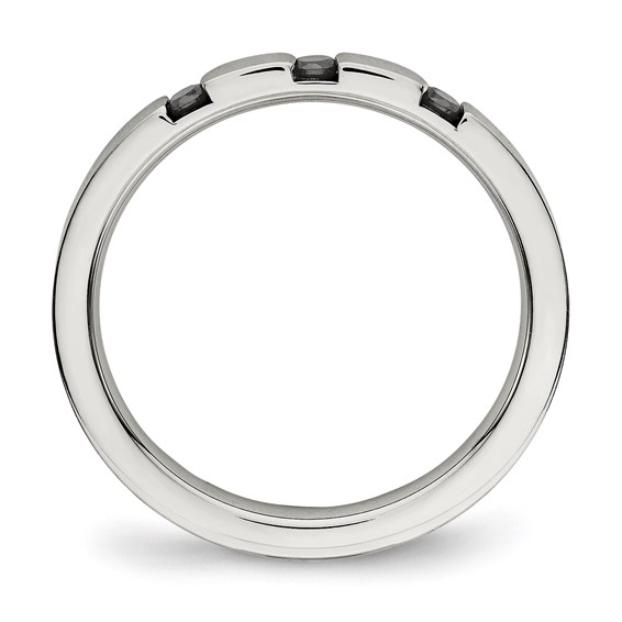 Chisel Stainless Steel Polished 3 Stone Black CZ 2.5mm Flat Band