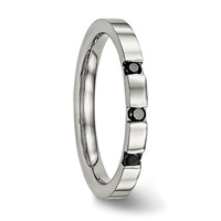 Chisel Stainless Steel Polished 3 Stone Black CZ 2.5mm Flat Band view 5
